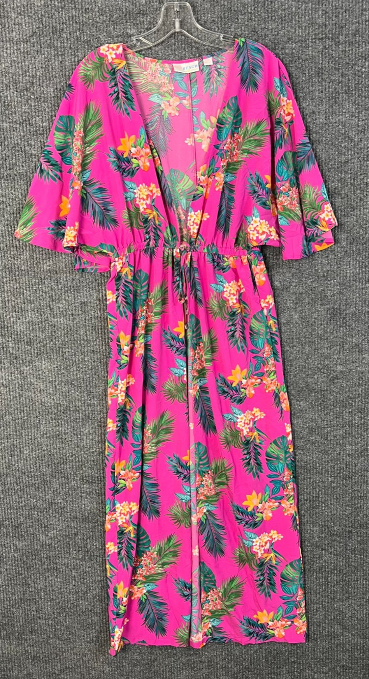 Belle Beach Kim Gravel Cover Up Womens XS/Small Pink Floral Tie Front Tropical